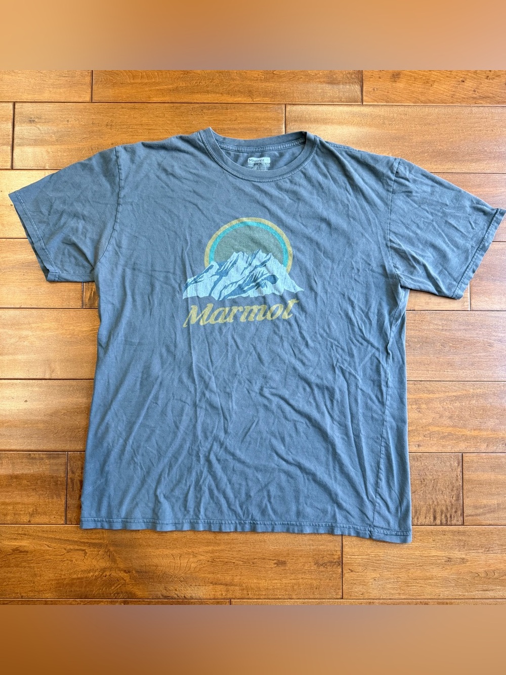 Marmot Charcoal Gray Mountain Logo Crew Neck Cotton Knit T-Shirt XL